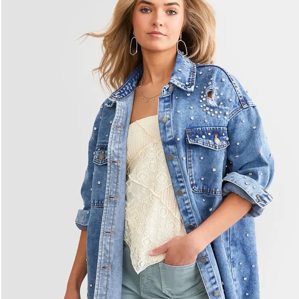Studded Blue Denim Jacket - Picture 2 of 5
